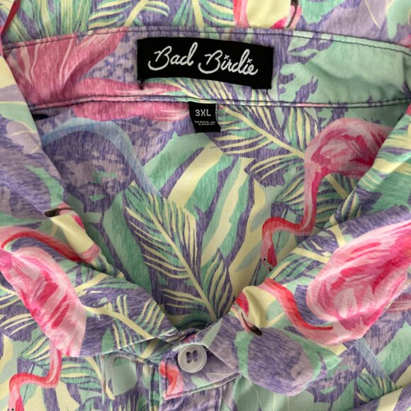 Bad Birdie Mens Performance Polo Mingos Tropical Flamingos Authentic Bad Birdie - Picture 4 of 9